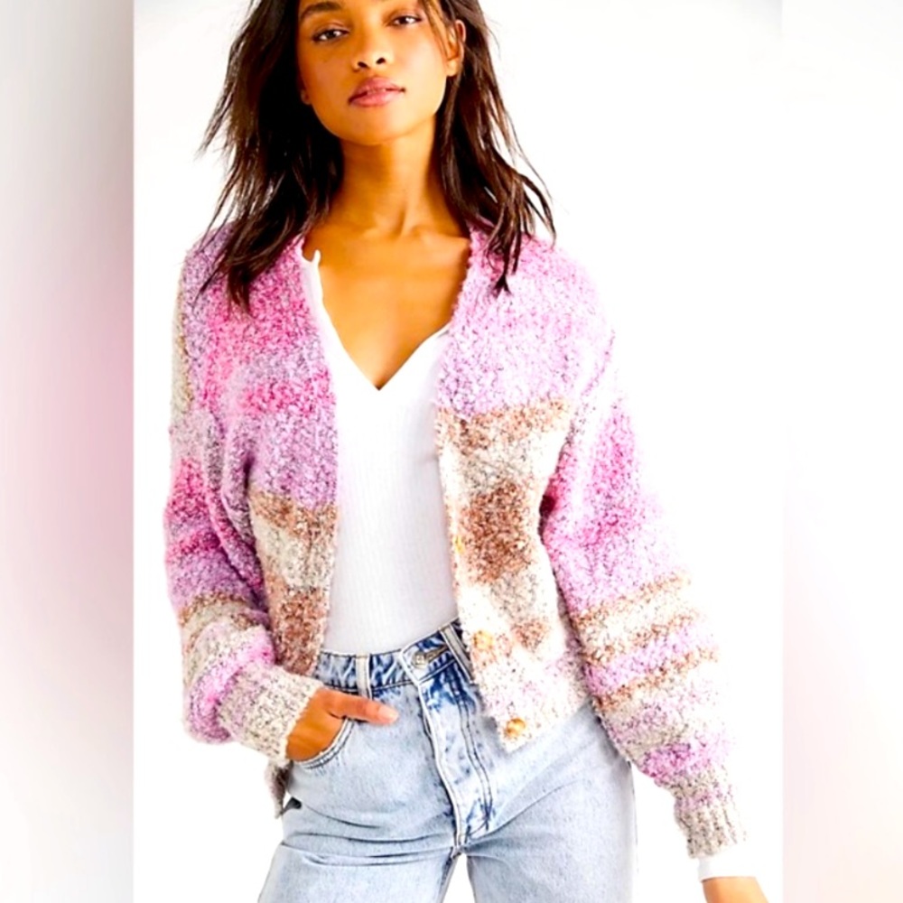 XS 🔖 FREE PEOPLE NWOT Soulmate Cardi Passion Flower Combo Pink